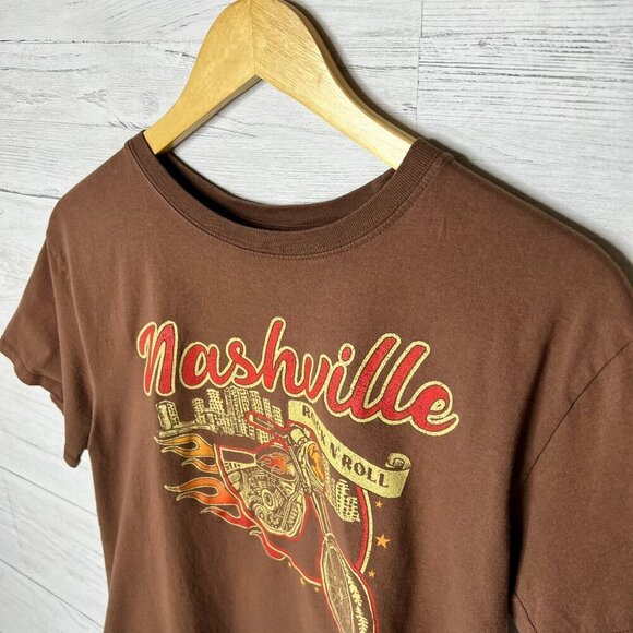 Cold Crush T Shirt Womens Size Medium Brown Nashville Rock N' Roll Motorcycle - Picture 9 of 13